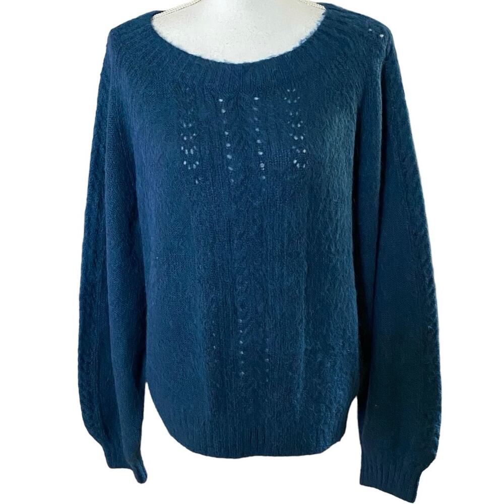 Point Sur J Crew Size XL Pointelle Knit Sweater Wool Mohair Blue J6340